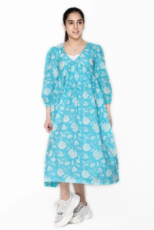 Saka Designs Blue GirlS Midi Dress-12-13 Years