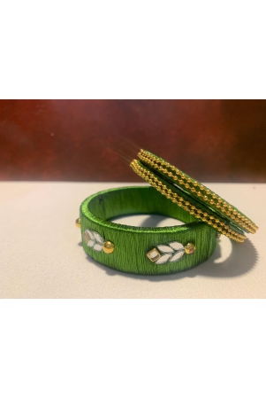 nvsb014-olive-green-with-gold-beads-silk-thread-bangle