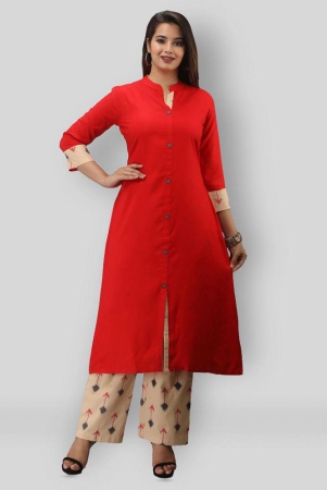 MAUKA - Red Straight Rayon Womens Stitched Salwar Suit ( Pack of 1 ) - XXL