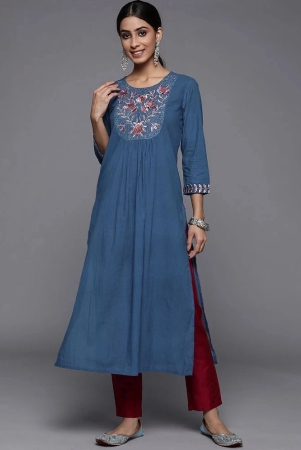 varanga-cotton-embroidered-straight-womens-kurti-blue-pack-of-1-none