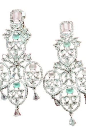 American Diamond Earrings with Green and Pink Stones