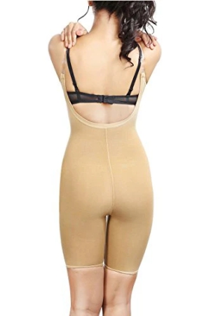 ADORNA Women Cotton Spandex Blend Body Bracer for Thighs, Back, Tummy - Stretchable Tummy Control with Adjustable Transparent Strap for Full Body Shaping and Slimming (Beige)