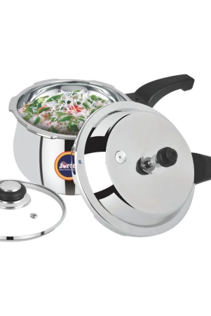 Softel Stainless Steel Handi Pressure Cooker with Glass Lid | Gas & Induction Compatible | Silver