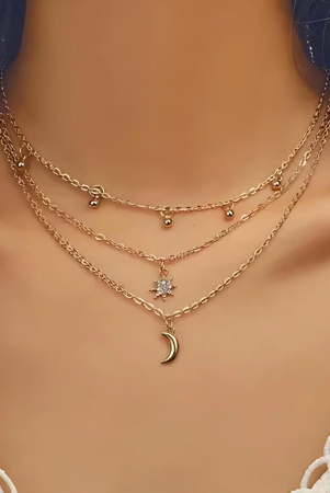 Multi-Layer Beads Choker Moon and Star Pendant Necklace