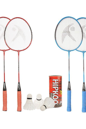 hipkoo-sports-utility-aluminum-badminton-complete-racquets-set-4-wide-body-racket-and-3-shuttlecocks-ideal-for-beginner-flexible-lightweight-sturdy-red-blue-set-of-4