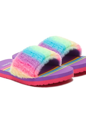 ONYC Kids Slippers for Girls, Premium Rainbow Fur Sliders, Purple