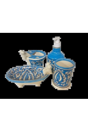 KHURJA POTTERY Bathroom set Mughal painting Sky Blue New SO4