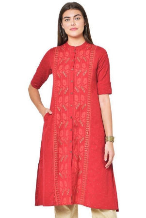 pistaa-red-cotton-womens-front-slit-kurti-m