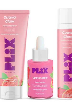 plix-vitamin-c-guava-skincare-combo-face-serum-cleanser-zero-white-cast-sunscreenpack-of-3