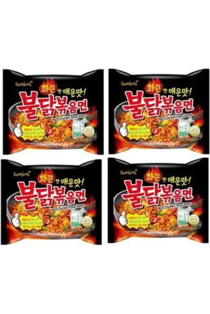 Samyang Buldak Stir Fried Hot Chicken Flavour Ramen Instant Korean Noodles - 140 gm (Pack of 4)