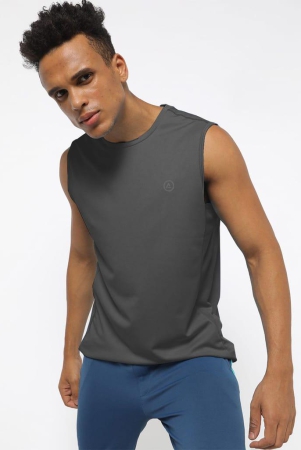 Men Dark Grey Textured Sleeveless Sports T-shirt