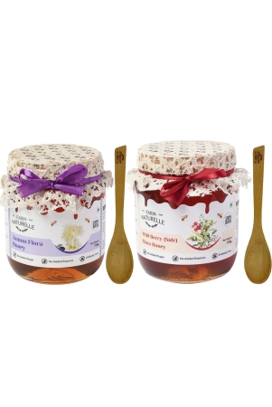 farm-naturelle-pure-raw-natural-unprocessed-wild-berry-sidr-forest-honey-and-jamun-forest-honey-700gm75gm-extrawooden-spoons-x-2-sets