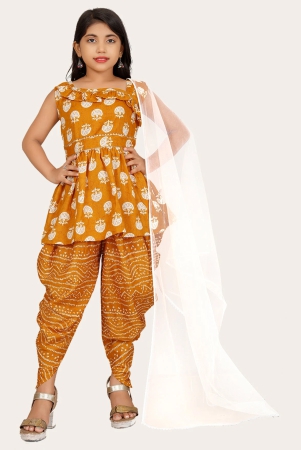 girls-a-line-sleeveless-rayon-dhoti-kurta-and-dupatta-set-festive-party-floral-print-square-neck-dupatta-net-border-lace-yellow-10-11-years