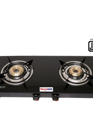 Suryaviva Nano 2B Ms Bk Toughened Glass 2 Cast Iron Burner Gas Stove(Manual Ignition,Black)