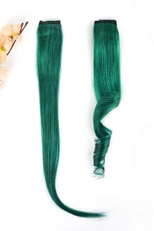 refynhair-100-natural-human-hair-extensions-wigs-dark-green-color-streax-20-inches-pack-of-4-streaks-highlighter-for-women-and-girls-rainbow-color-hair-extensions-for-festival-party