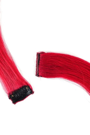 RefynHair - 100% Natural Human Hair Extensions Wigs | Red Color Streax | 16 Inches | Pack of 4 | Streaks Highlighter For Women And Girls | Rainbow Color Hair Extensions for Festival Party