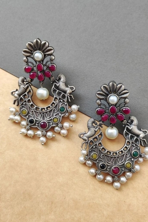 Beautiful silver look alike oxidised chandbali earrings for women wedding outfit temple earrings ethnic wear