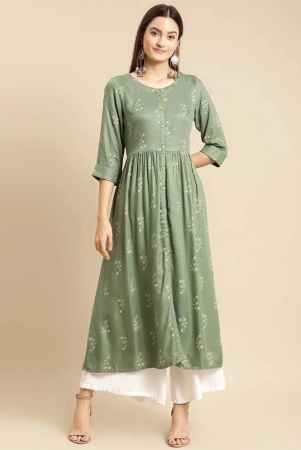 rangita-women-rayon-green-self-textured-calf-length-a-line-kurti-with-gathers-at-waist-none