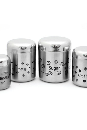 coconut Stainless Steel Multipurpose Kitchen Accessories Canisters/Container For Storage Tea Coffee Sugar & Masala (Matt Finish) - 4 PC Set