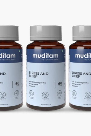 Muditam Ayurveda Stress and Sleep With Muscle Recovery & Nerve Relaxation | Helps You Sleep Soundly and Relieve Sore Muscles, Wake Up Fresh & Energetic | For Men & Women | 180 Tablets