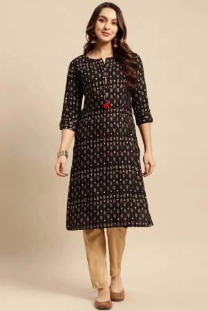 rangita-women-rayon-black-gold-printed-calf-length-straight-kurti-none