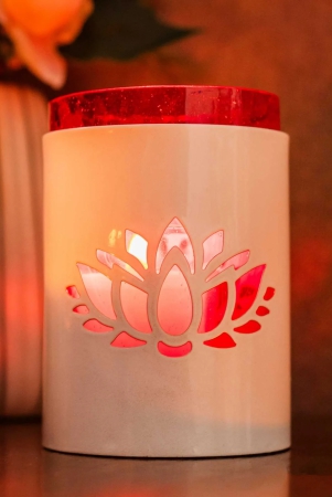 Lotus Cut Metal Glass Votive White and Red Glass