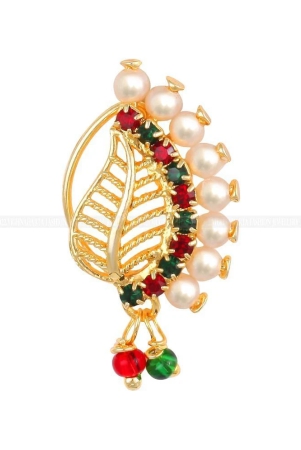 vivastri-gold-plated-red-stone-with-peals-alloy-maharashtrian-nath-nathiya-nose-pin-for-women-girls-viva1016nth-press-multi-color