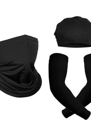 thriftkart-cotton-reusable-bandana-head-cap-bandana-and-arm-sleeves-combo-anti-dust-uv-ray-pollution-pack-of-3-black-color