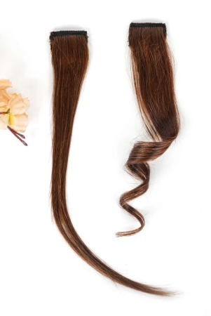 RefynHair - 100% Natural Human Hair Extensions Wigs | Chocolate Brown Color Streax | 12 Inches | Pack of 2 | Streaks Highlighter For Women And Girls | Rainbow Color Hair Extensions for Festival Party