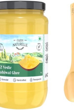 farm-naturelle-a2-desi-cow-ghee-from-grass-fed-sahiwal-cowsvedic-bilona-method-curd-churned-golden-grainy-aromatic-keto-friendly-non-gmo-lab-tested-glass-jar-1000ml-and-a-wooden-spoon