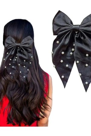 lykaa-large-satin-hair-bow-with-pearls-longtail-clips-hair-accessories-for-women-1-pcs-multicolor-black