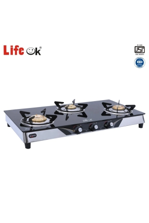 Life ok Glass Top with Stainless Steel Gas Stove Stainless Steel, Glass Manual Gas Stove
