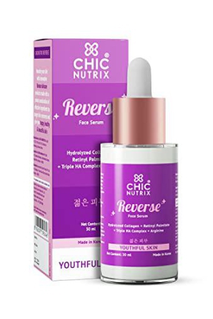 Chicnutrix Reverse – Anti-aging Serum with Collagen peptides, retinyl palmitate & triple hyaluronic acid complex, wrinkle-free, youthful skin, 30 ml
