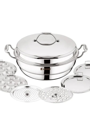 Bergner Argent Tri-Ply Multi Kadai with Lid and 6 Plates | Gas & Induction Compatible | Idli, Dhokla, Patra & Appam Plate