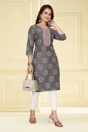 Rangita Women Cotton Dark Grey Printed Knee Length Straight Kurti - None