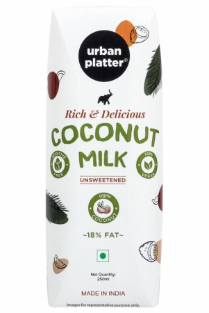 Urban Platter Unsweetened Coconut Milk, 250Ml [18% Fat, Additive-Free, Made In India, 100% Pure, Clean Label]