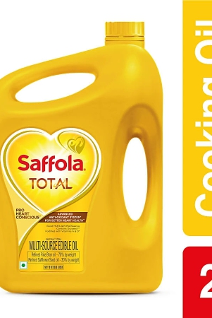 Saffola Total Refined Cooking Oil, Blended Rice Bran & Safflower Oil, Helps Manage Cholesterol, 2 L Jar