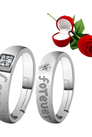 silver-plated-adjustable-couple-rings-set-for-lovers-ring-with-1-piece-red-rose-gift-box-for-men-and-women-none