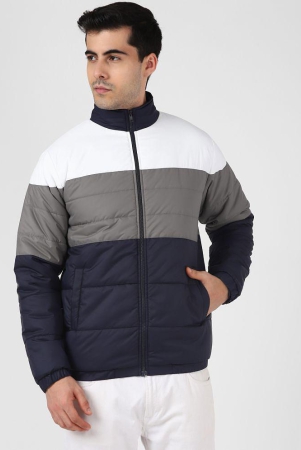 UrbanMark Men Navy Regular Fit Color Block Puffer Jacket - None