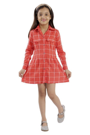 kids-cave-shirt-dress-for-girls-fit-and-flare-knee-length-fabric-rayon-check-print-colororange-size3-years-to-12-years-none