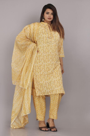 highlight-fashion-export-cotton-printed-kurti-with-pants-womens-stitched-salwar-suit-yellow-pack-of-1-none