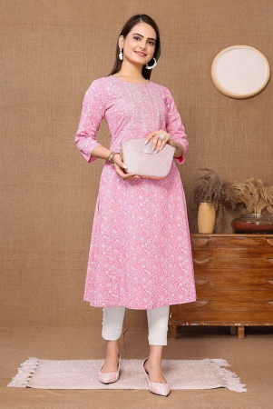 Rangita Women Rayon Pink Embroidered Calf Length A-line Kurti - None