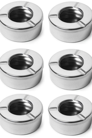 dynore-stainless-steel-lid-ash-tray-set-of-6-silver