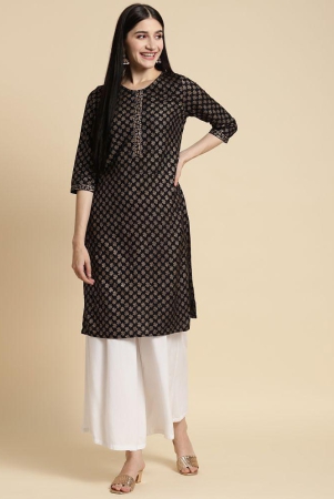 rangita-women-rayon-black-gold-printed-knee-length-straight-kurti-none