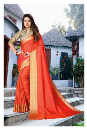 ofline-selection-orange-silk-blend-saree-with-blouse-piece-pack-of-1