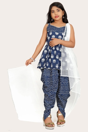 girls-a-line-sleeveless-rayon-dhoti-kurta-and-dupatta-set-festive-party-floral-print-square-neck-dupatta-net-border-lace-blue-10-11-years