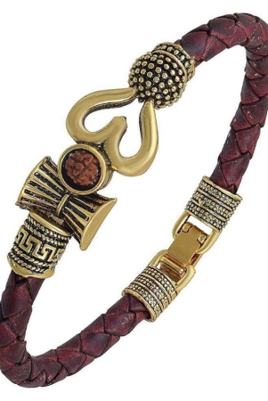 tevatiya-rudraksha-om-trishul-damroo-designer-oxidized-gold-bahubali-leather-kada-bracelet-for-men-women