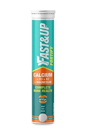 Fast&Up Fortify - Calcium with Essential Vitamin D3 for Complete Health Support - Vitamin D3, Calcium & Magnesium Combination for Better Absorption (20 Effervescent Tablets, Orange Flavour)