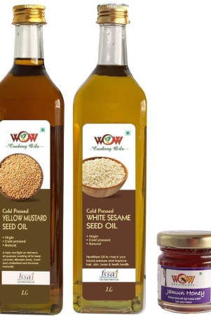 wow-cooking-oils-virgin-pure-sesame-cold-pressed-yellow-mustard-seed-cooking-oil-1000-ml-x-2-with-free-55-gms-raw-honey