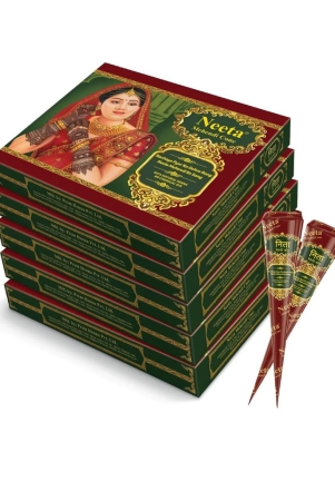 Neeta Mehendi Cones for Hand Desgning & Wedding, Bridal Mehandi Cone Reddish Brown Color 12 Pcs in 1 Box (Pack of 5)